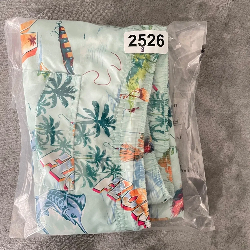 Tommy Bahama Swim Trunks Mens Large Blue Florida Souvenir Print Fishing Shorts